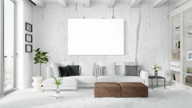 Boş çerçeve ile modern parlak iç. 3D render