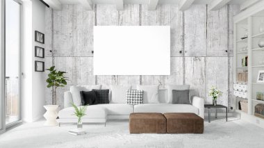 Boş çerçeve ile modern parlak iç. 3D render