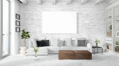 Boş çerçeve ile modern parlak iç. 3D render