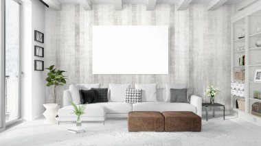 Boş çerçeve ile modern parlak iç. 3D render