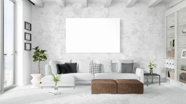 Boş çerçeve ile modern parlak iç. 3D render