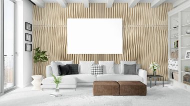 Boş çerçeve ile modern parlak iç. 3D render