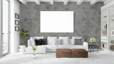 Boş çerçeve ile modern parlak iç. 3D render