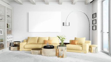 Boş çerçeve ile modern parlak iç. 3D render