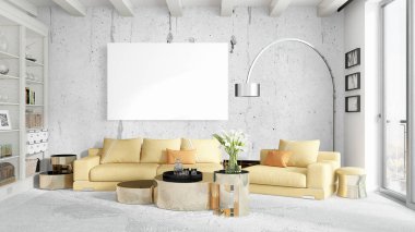 Boş çerçeve ile modern parlak iç. 3D render