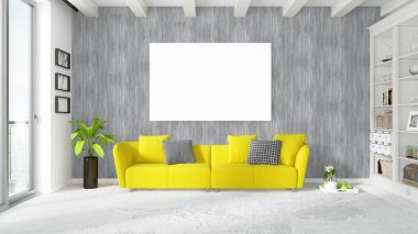 Boş çerçeve ile modern parlak iç. 3D render