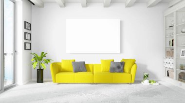 Boş çerçeve ile modern parlak iç. 3D render