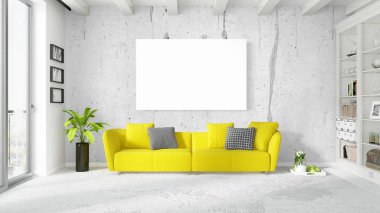 Boş çerçeve ile modern parlak iç. 3D render