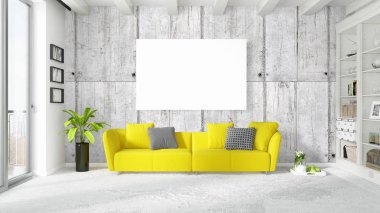 Boş çerçeve ile modern parlak iç. 3D render