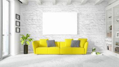 Boş çerçeve ile modern parlak iç. 3D render