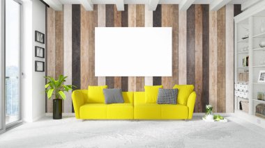 Boş çerçeve ile modern parlak iç. 3D render