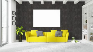 Boş çerçeve ile modern parlak iç. 3D render