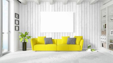 Boş çerçeve ile modern parlak iç. 3D render