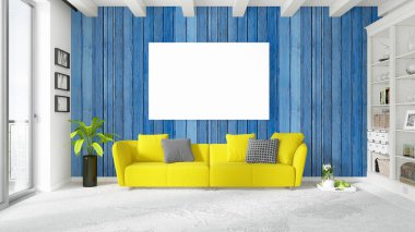 Boş çerçeve ile modern parlak iç. 3D render