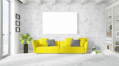 Boş çerçeve ile modern parlak iç. 3D render