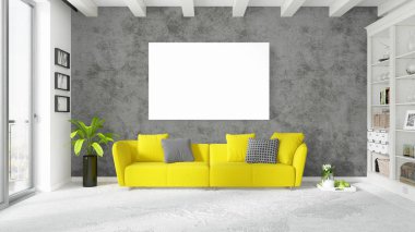 Boş çerçeve ile modern parlak iç. 3D render