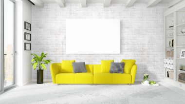 Boş çerçeve ile modern parlak iç. 3D render