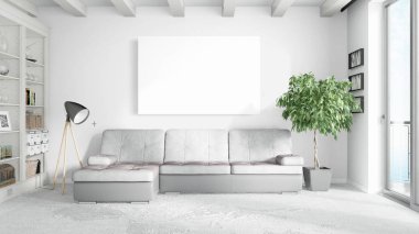Boş çerçeve ile modern parlak iç. 3D render