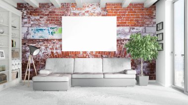 Boş çerçeve ile modern parlak iç. 3D render