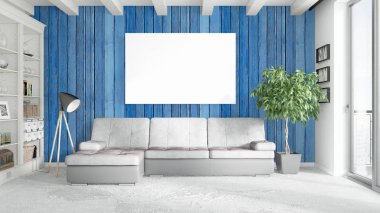 Boş çerçeve ile modern parlak iç. 3D render