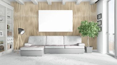 Boş çerçeve ile modern parlak iç. 3D render