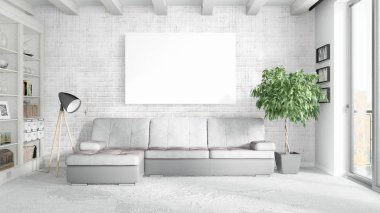 Boş çerçeve ile modern parlak iç. 3D render