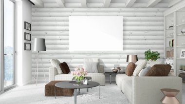 Boş çerçeve ile modern parlak iç. 3D render