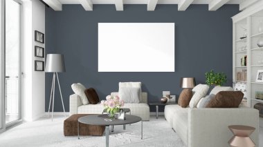 Boş çerçeve ile modern parlak iç. 3D render