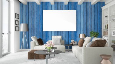 Boş çerçeve ile modern parlak iç. 3D render