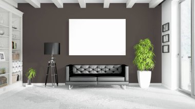 Boş çerçeve ile modern parlak iç. 3D render