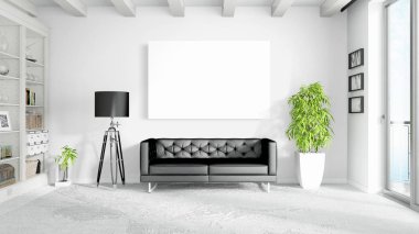 Boş çerçeve ile modern parlak iç. 3D render