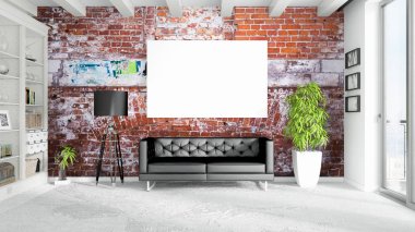 Boş çerçeve ile modern parlak iç. 3D render