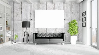 Boş çerçeve ile modern parlak iç. 3D render