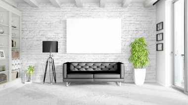 Boş çerçeve ile modern parlak iç. 3D render