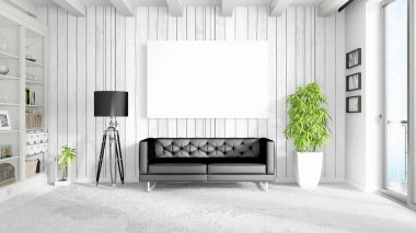 Boş çerçeve ile modern parlak iç. 3D render