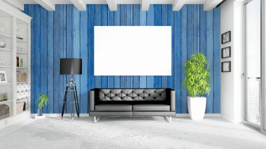 Boş çerçeve ile modern parlak iç. 3D render