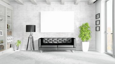 Boş çerçeve ile modern parlak iç. 3D render