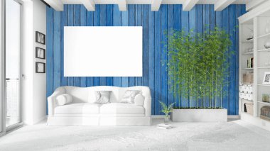 Boş çerçeve ile modern parlak iç. 3D render