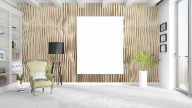 Boş çerçeve ile modern parlak iç. 3D render