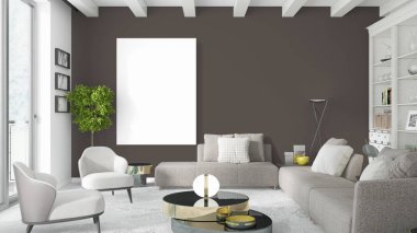 Boş çerçeve ile modern parlak iç. 3D render