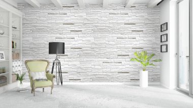 Modern parlak iç. 3D render