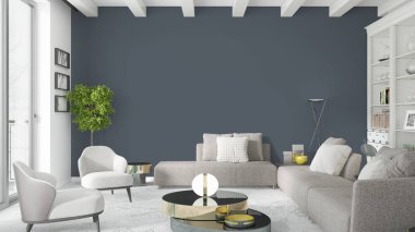 Modern parlak iç. 3D render