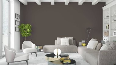 Modern parlak iç. 3D render