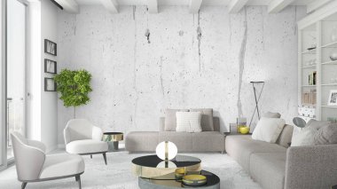 Modern parlak iç. 3D render