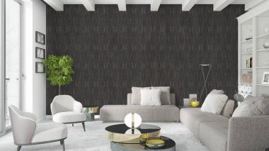 Modern parlak iç. 3D render