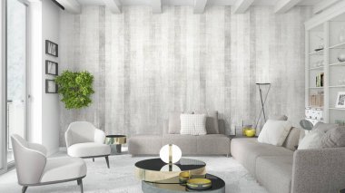 Modern parlak iç. 3D render