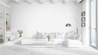 Modern parlak iç. 3D render