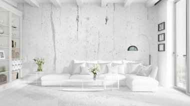 Modern parlak iç. 3D render