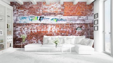 Modern parlak iç. 3D render