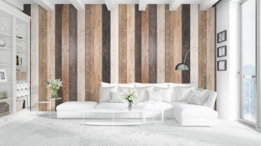 Modern parlak iç. 3D render